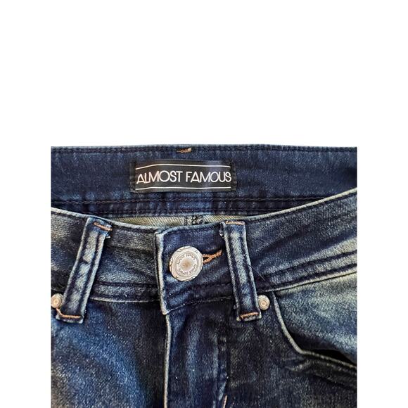 Almost Famous Jeans Womens Size 0 Long Hi Rise Bootcut Distressed Blue Denim New - Picture 4 of 5